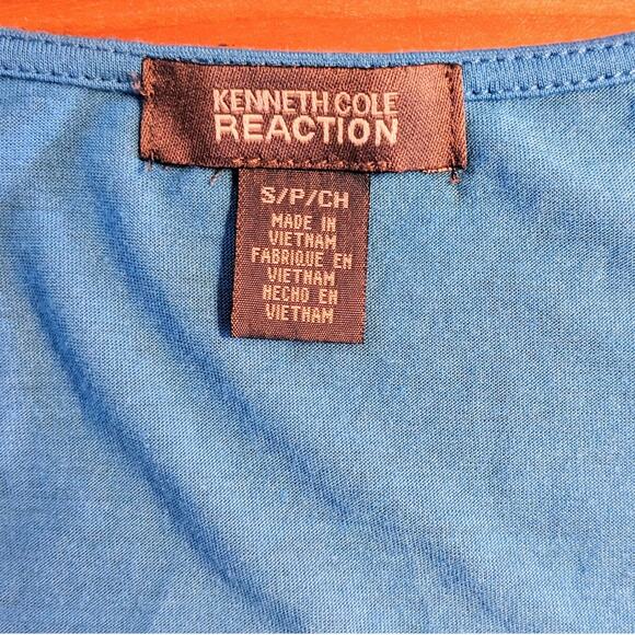 Kenneth Cole Reaction Tank Top Blouse Small Blue Dressy  Pleated Sheer Overlay - Picture 6 of 7